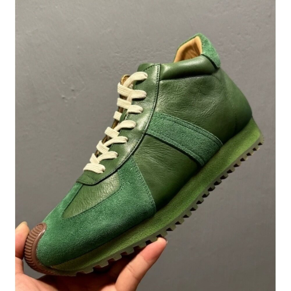Men'S Shoes Green And White - Zapatillas Retro de Piel y Gamuza