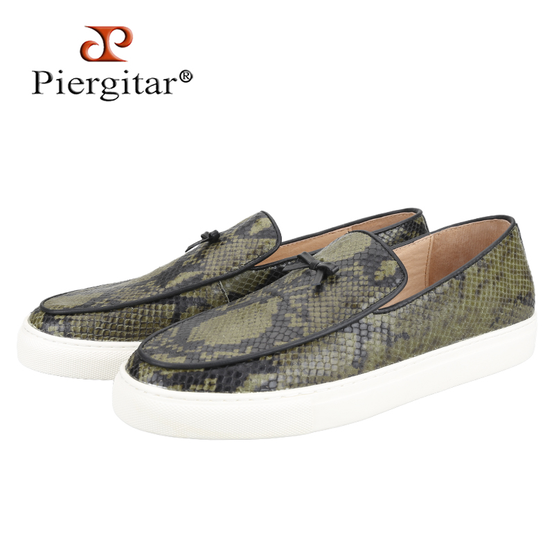 Men'S Shoes Green And White - Piergitar Zapatillas de hombre de piel