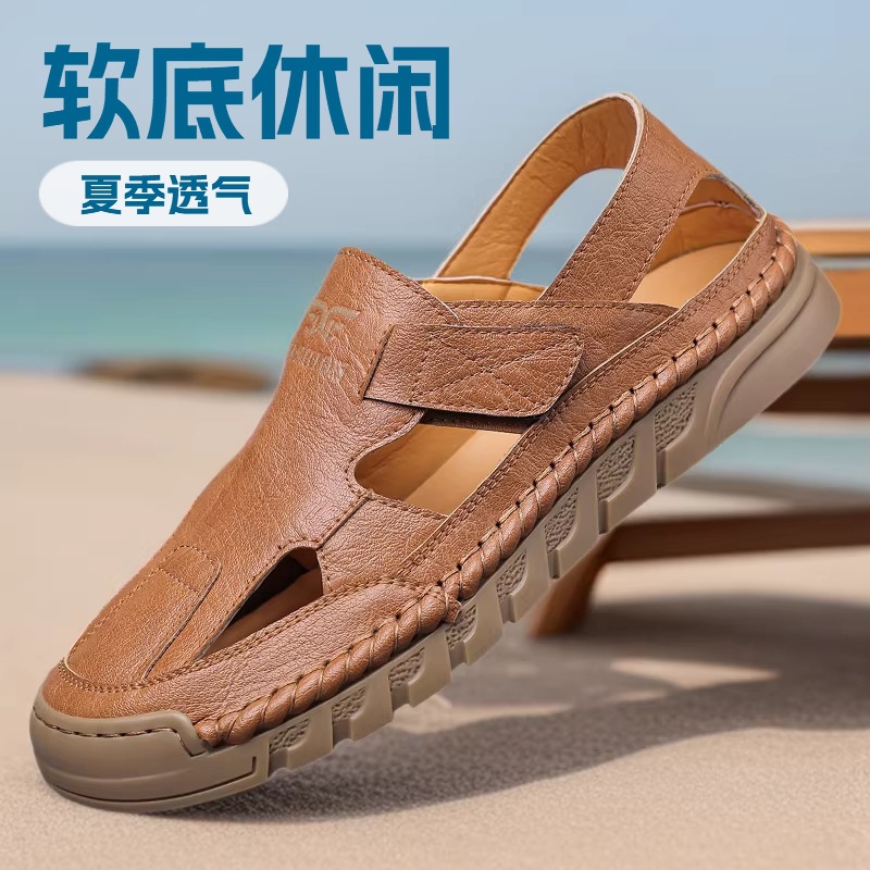 Sandalias de cuero transpirabl - Men'S Shoes With Velcro reseña y precio