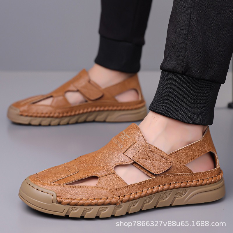 Sandalias de cuero transpirabl - Men'S Shoes With Velcro reseña y precio